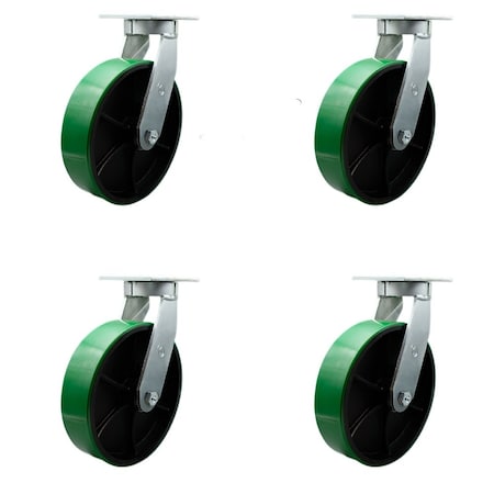 Service Caster 12'' Heavy Duty Green Poly on Cast Iron Caster Set with Swivel Locks , 4PK CRAN-SCC-KP92S1230-PUR-GB-BSL-4
